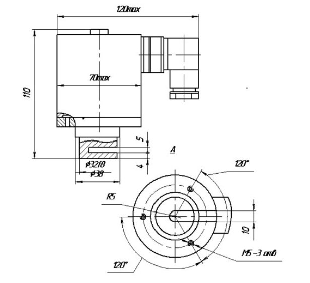 Схема габаритных и установочные размеров электромагнита ЭМВ 11-31