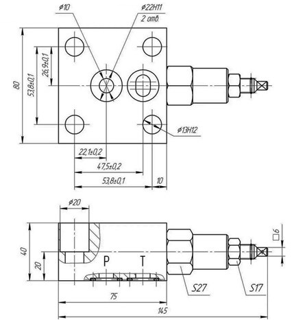 Схема габаритных размеров клапана КПУ-10/3С