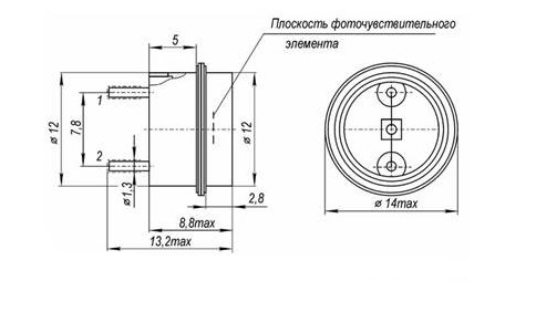 Схема габаритных и установочных размеров фотодиода ФД-287