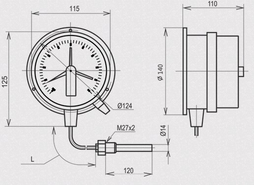Габаритные и установочные размеры Термометра ТМП-100С
